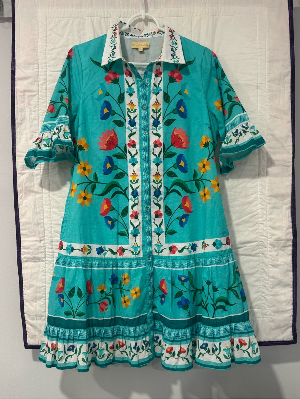 Islaplaya Turquoise Embroidered Floral Mini Dress